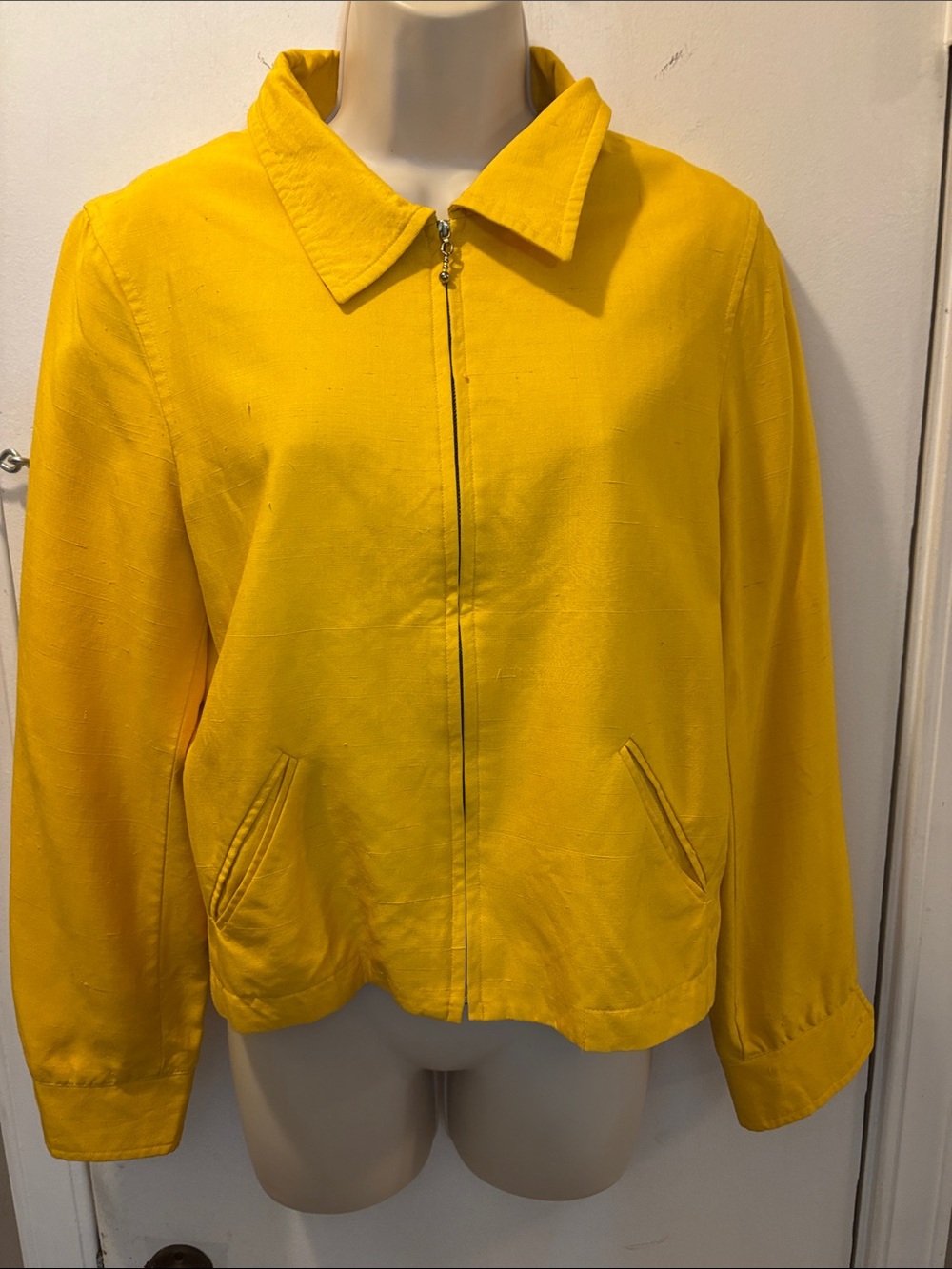 Vintage Ann May 4 lined woven silk Zip-Front Jacket blazer 26-327